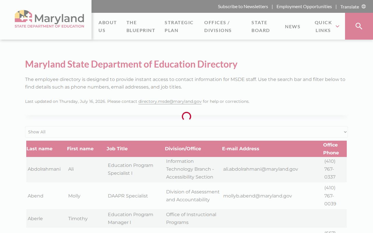 Aspen Hill people directories route through the Maryland education directory