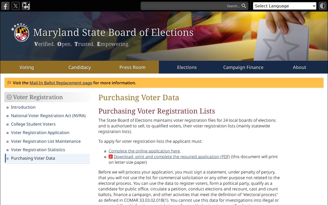 Aspen Hill voter registration records data requirements